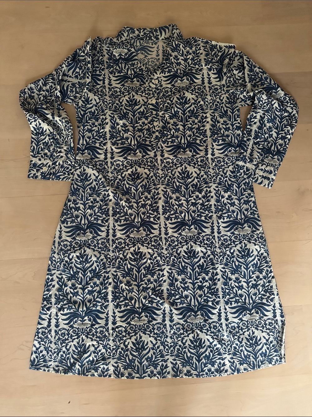 Caron Joy Blue & White Printed Long-Sleeve Shirt Dress